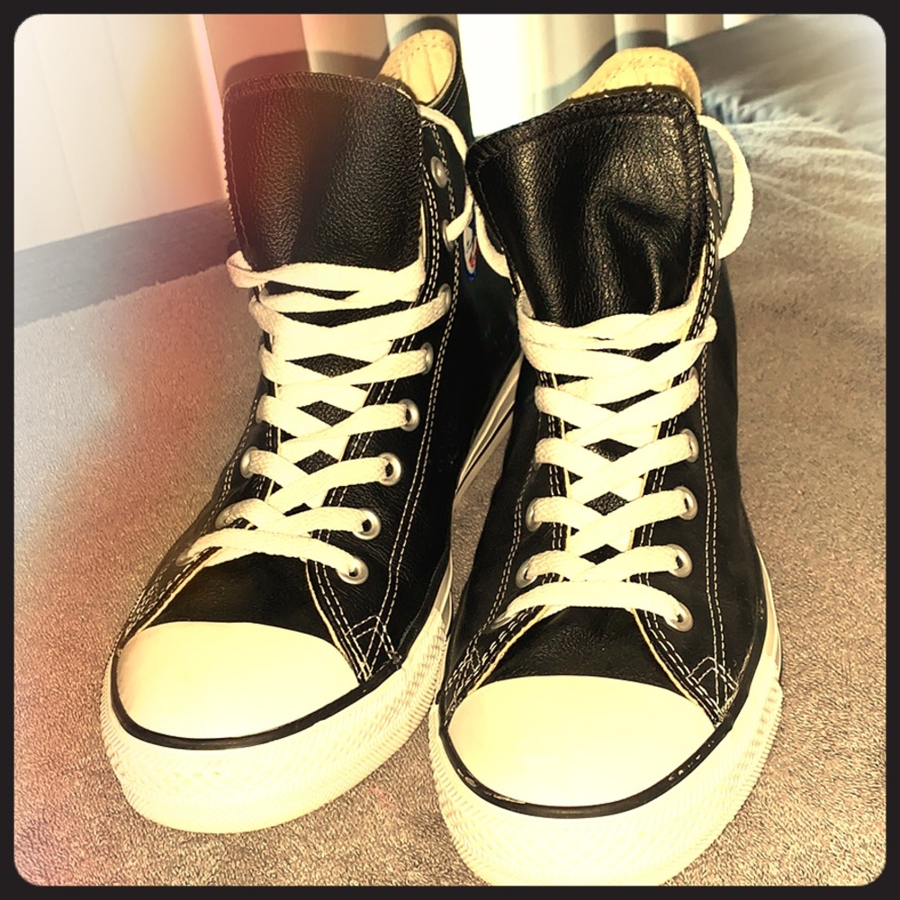 "Classic" Black Leather Chuck Taylor Sz. 11